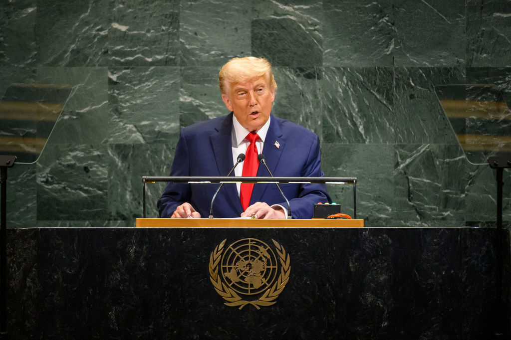 Le président des États-Unis, Donald Trump, lors du débat général de la 80e session de l'Assemblée générale.
